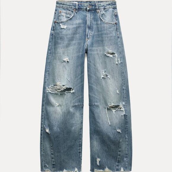 TRF MID WAIST BAGGY BALLOON RIPPED JEANS 27 (US 4) - Picture 1 of 8